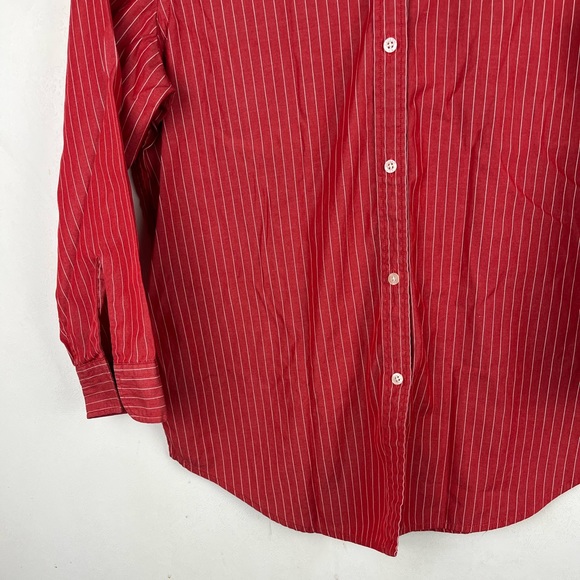 Lauren Ralph Lauren Red Striped Button Down Shirt Split Sleeves Collared Medium - Picture 4 of 8